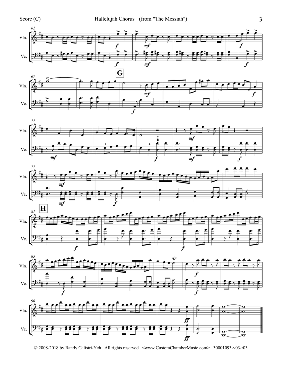 Hallelujah Chorus - Handel Messiah (violin/cello duet) String Duet scores gallery preview page 4