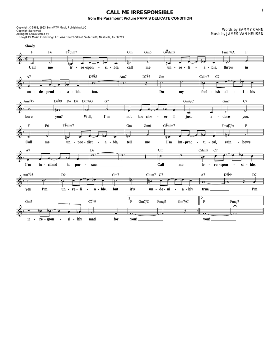 Call Me Irresponsible Guitar scores gallery preview page 1