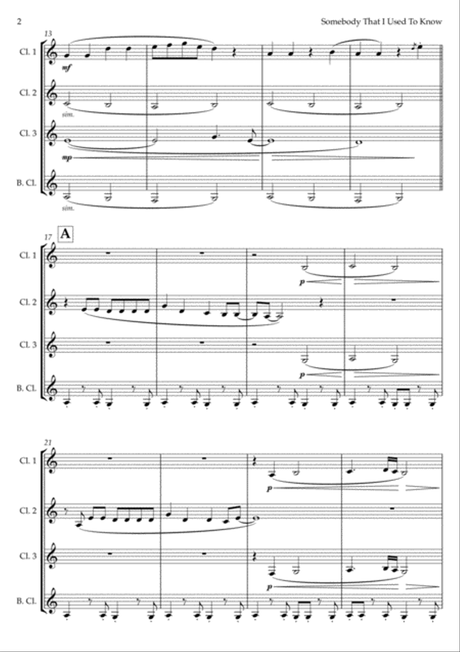 Somebody That I Used To Know Woodwind Quartet scores gallery preview page 2