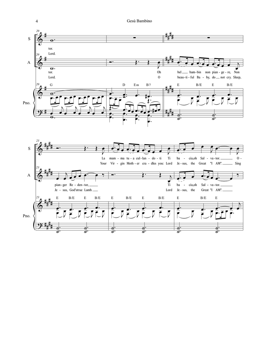 Gesu Bambino (Duet for Soprano and Alto solo) Alto Voice scores gallery preview page 4