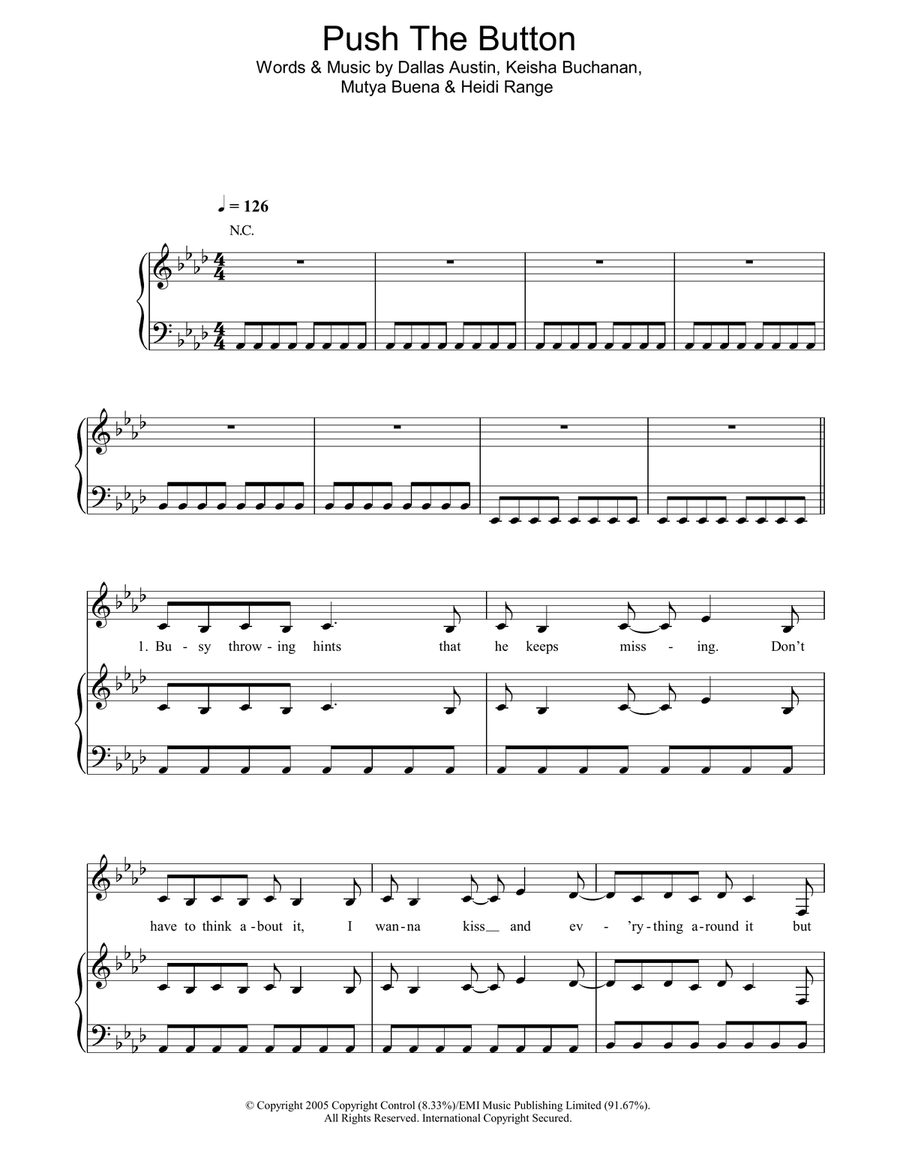 Push The Button Piano, Vocal, Guitar scores gallery preview page 1
