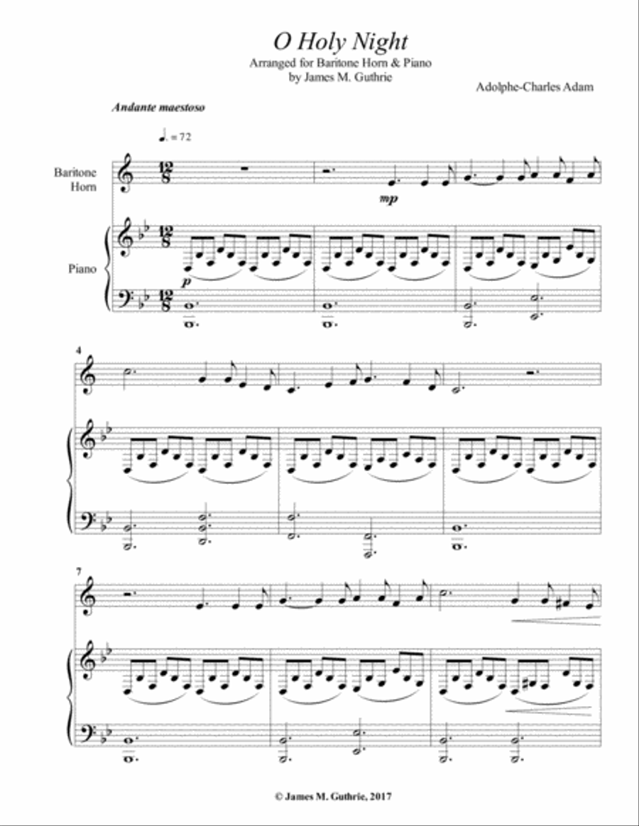 O Holy Night for Baritone Horn & Piano Baritone Horn TC scores gallery preview page 1