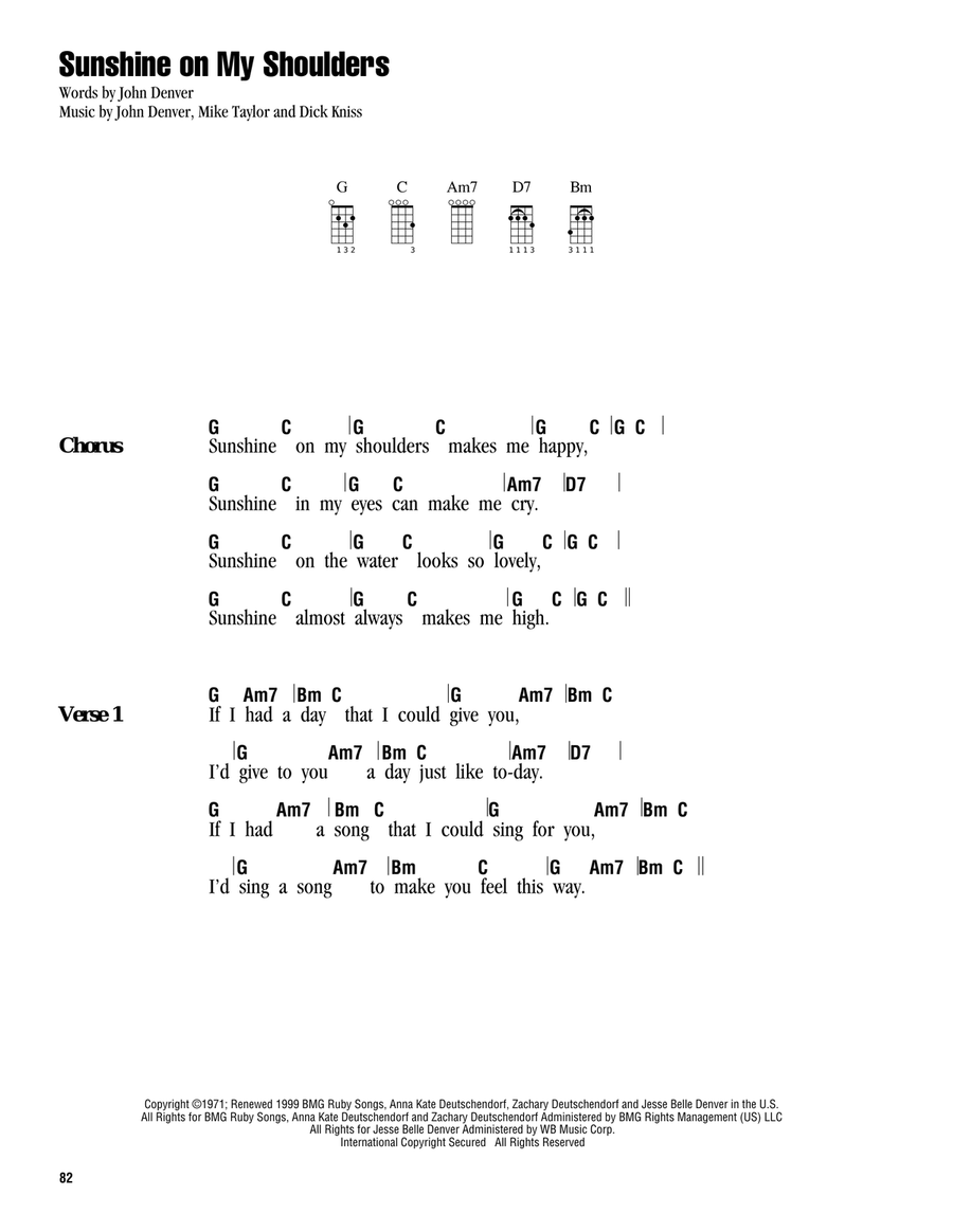 Sunshine On My Shoulders Ukulele scores gallery preview page 1