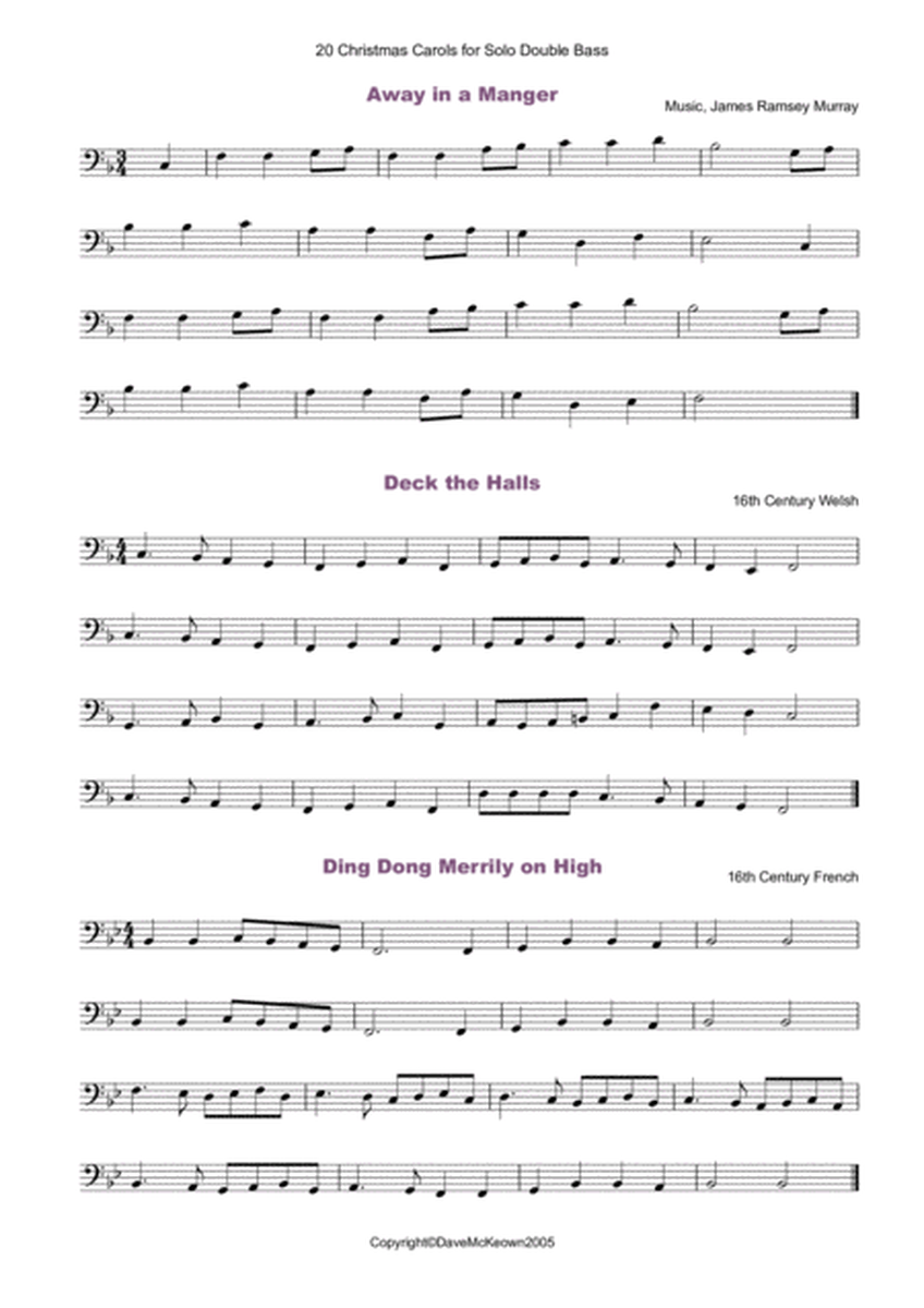 20 Favourite Christmas Carols for solo Double Bass and Piano image number null