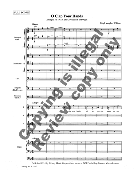 O Clap Your Hands (Brass & Percussion Full Score & Parts)