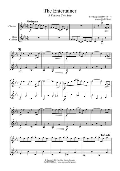 The Entertainer, Ragtime (easy, abridged) for clarinet duet (bass) image number null