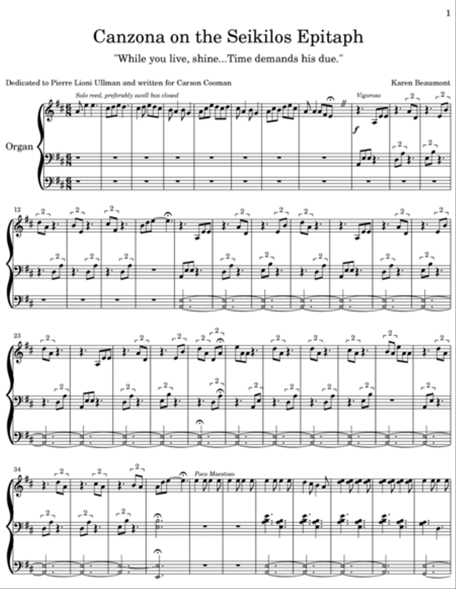 Canzona on the Seikilos Epitaph Organ Solo scores gallery preview page 2