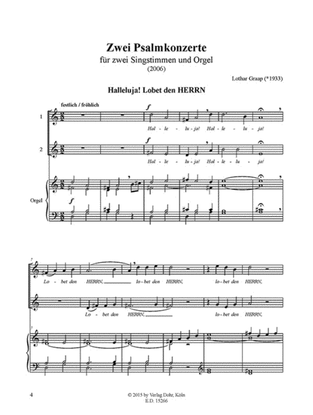 Zwei Psalmkonzerte für zwei Singstimmen und Orgel (2006)
