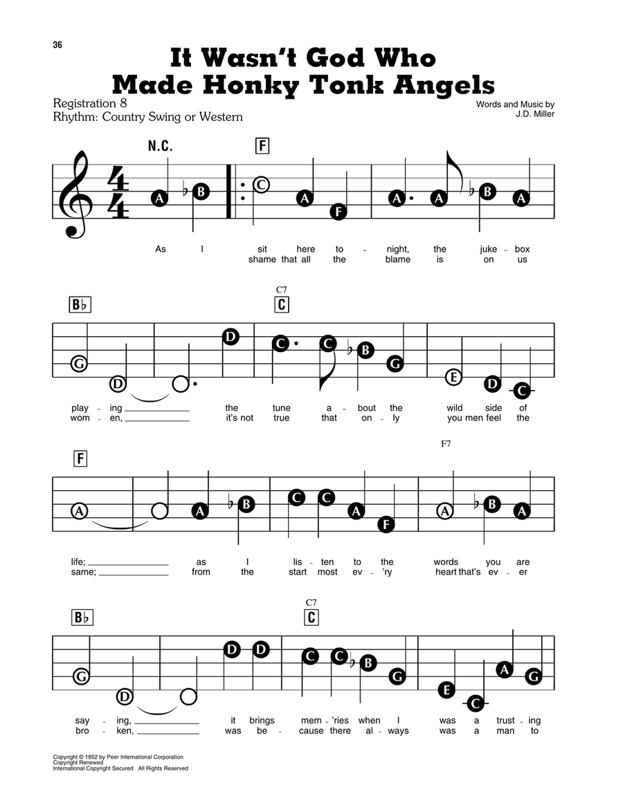 It Wasn't God Who Made Honky Tonk Angels Electronic Keyboard scores gallery preview page 1