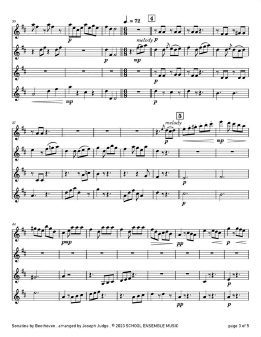 Sonatina by Beethoven for Clarinet Quartet in Schools Clarinet Quartet scores gallery preview page 3