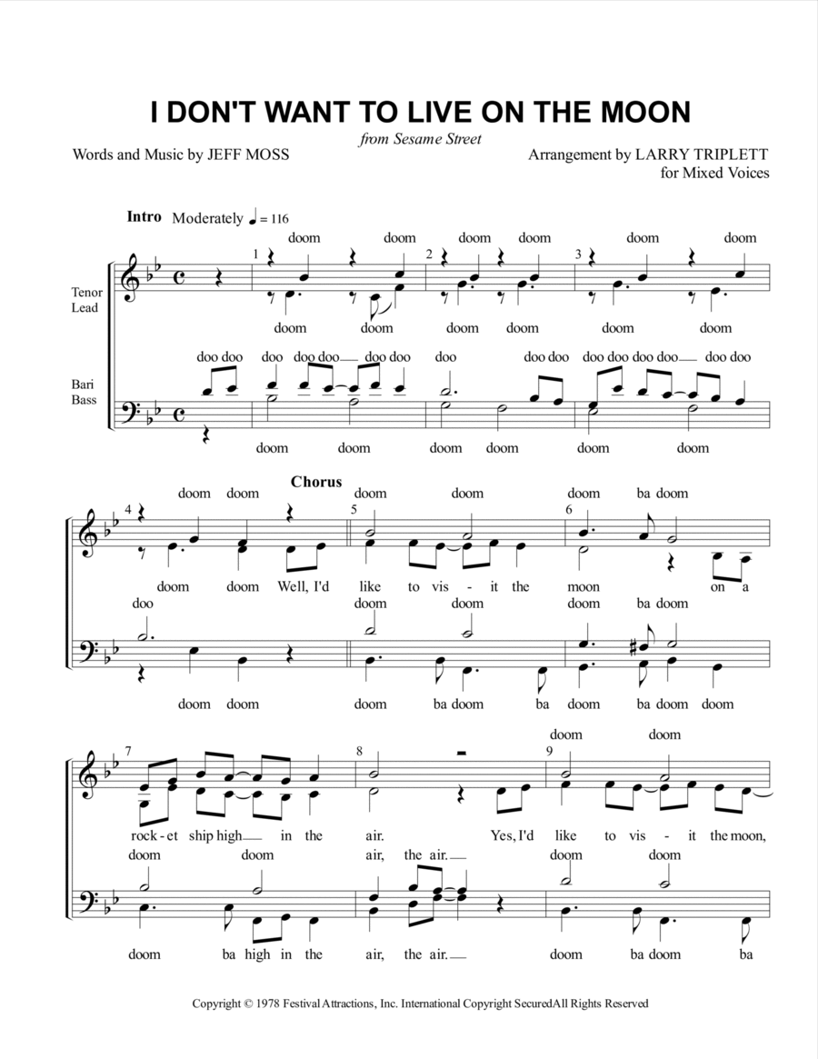 I Don't Want To Live On The Moon 4-Part scores gallery preview page 1
