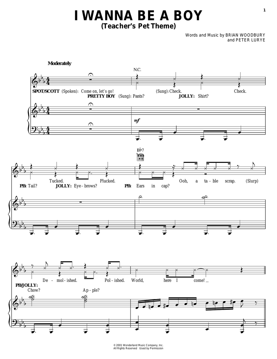I Wanna Be A Boy (Teacher's Pet Theme) Piano, Vocal, Guitar scores gallery preview page 1