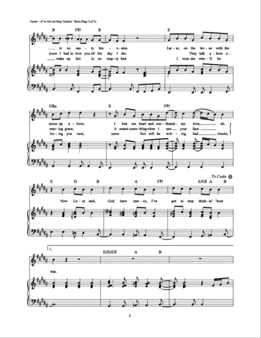 (I've Got To) Stop Thinkin' 'Bout Piano, Vocal, Guitar scores gallery preview page 2