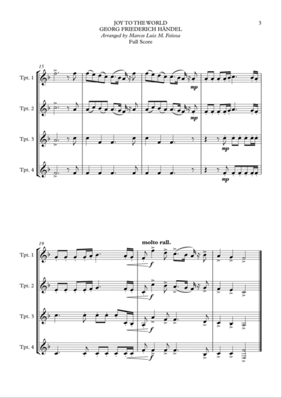 Joy To The World (Cantai Que o Salvador Chegou) - Trumpet Quartet Brass Ensemble scores gallery preview page 5