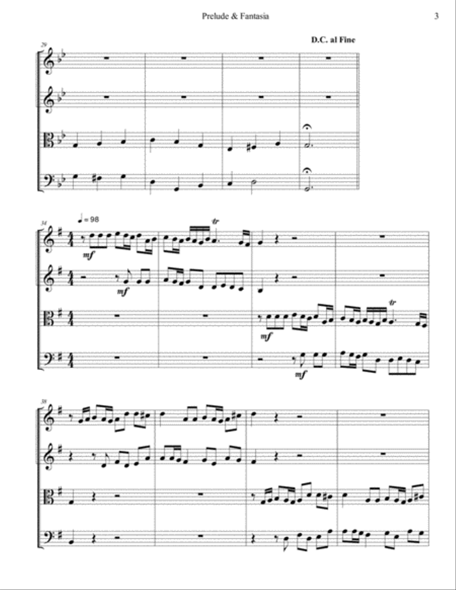 Prelude and Fantasia in G for String Quartet String Quartet scores gallery preview page 3