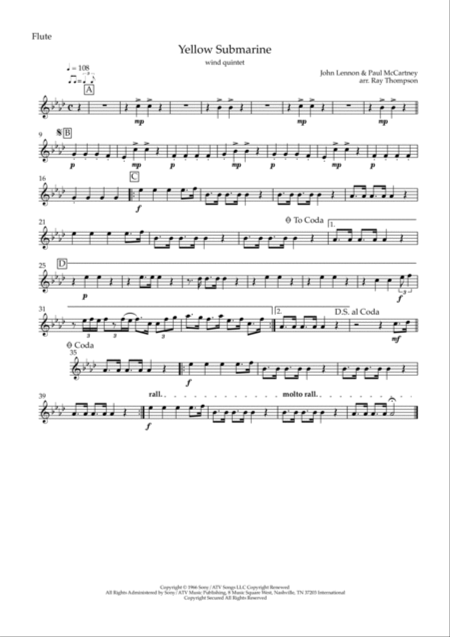 Yellow Submarine Woodwind Quintet scores gallery preview page 5