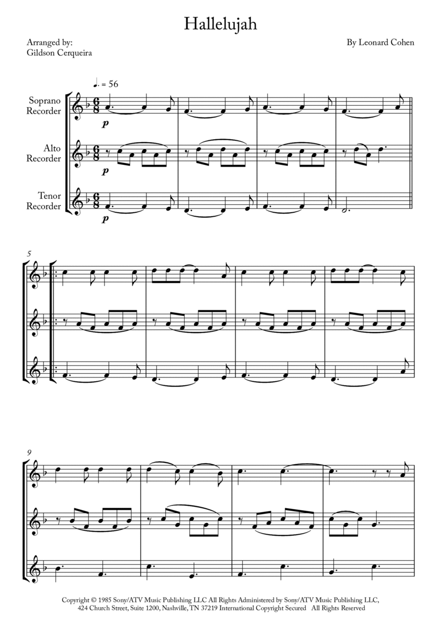 Hallelujah Hallelujah Soprano Recorder scores gallery preview page 1