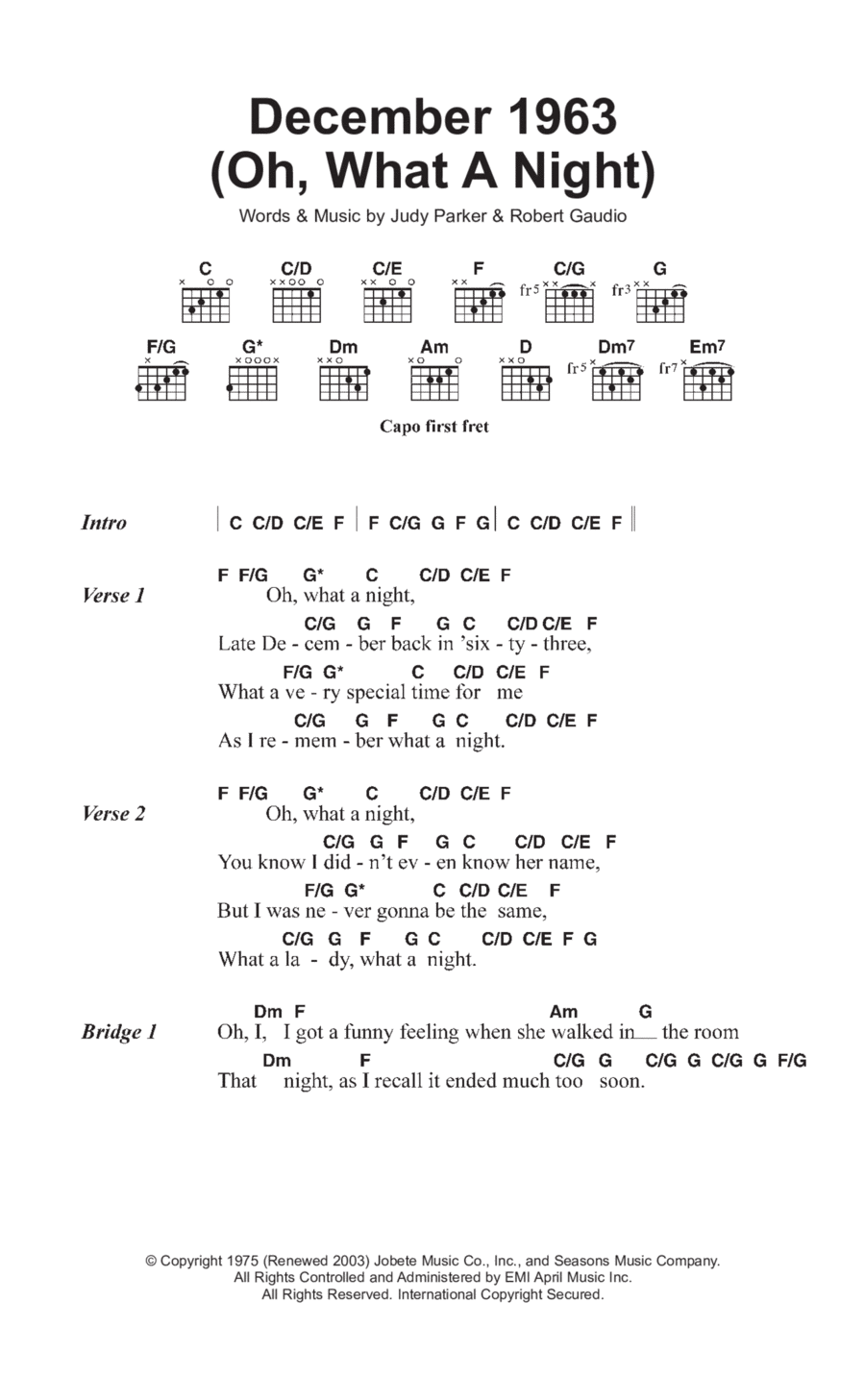 December 1963 (Oh, What A Night) Acoustic Guitar scores gallery preview page 1