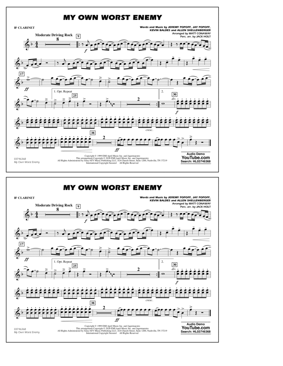 My Own Worst Enemy (arr. Matt Conaway) - Bb Clarinet