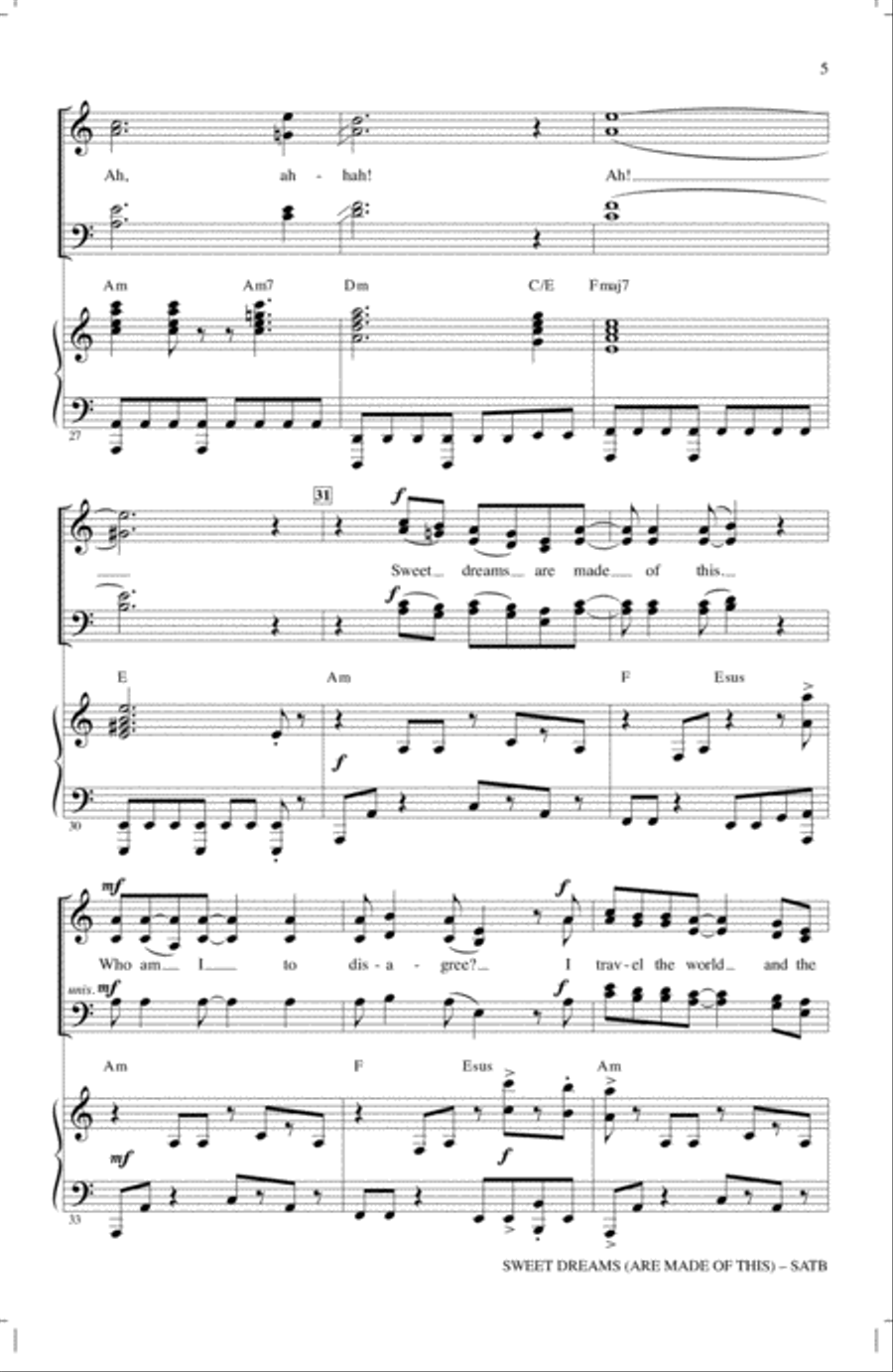 Sweet Dreams (Are Made Of This) 4-Part scores gallery preview page 4
