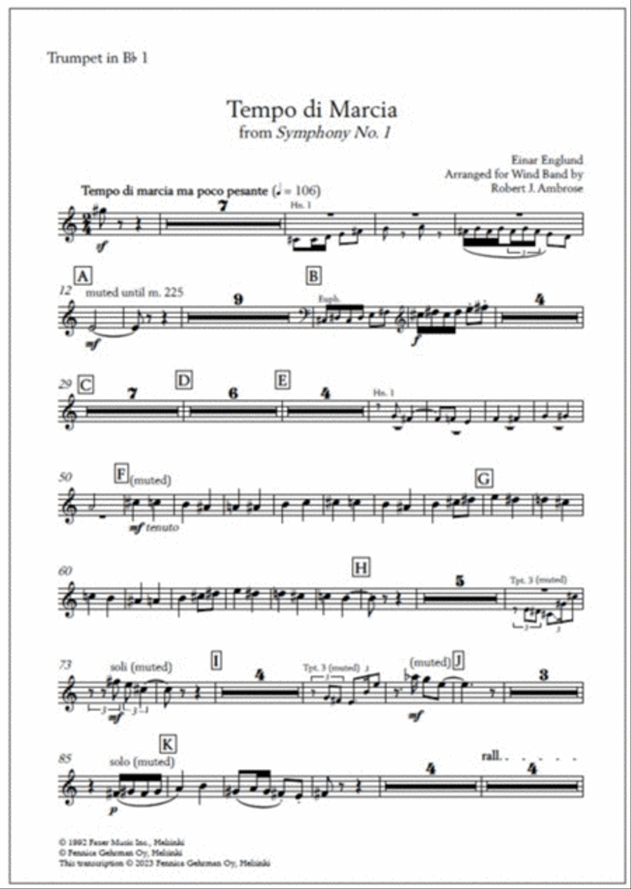 Tempo di Marcia from Symphony No. 1 - Score & parts — Arrangement for wind band Concert Band scores gallery preview page 3