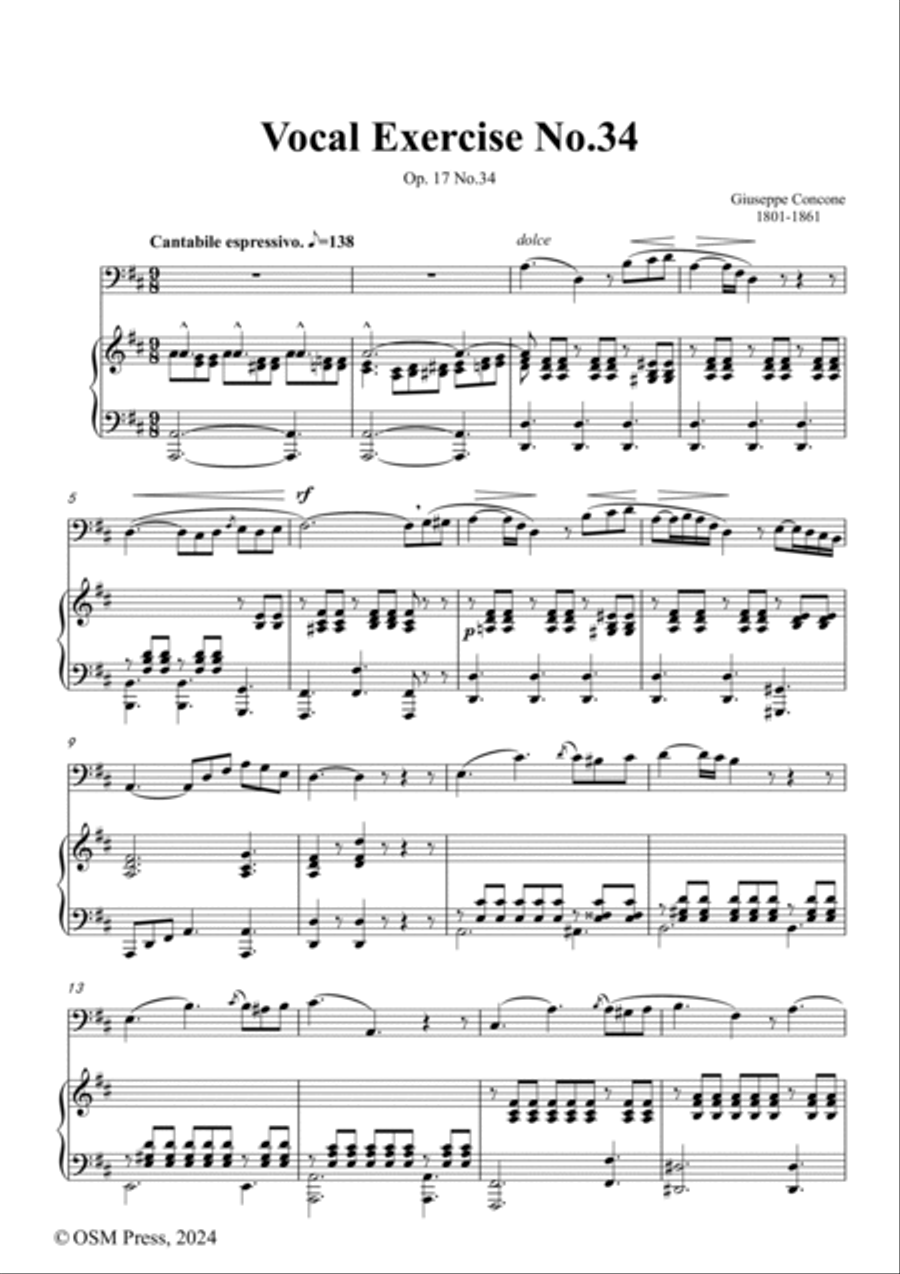 G. Concone-Vocal Exercise No.34,for Contralto(or Bass) and Piano Piano scores gallery preview page 2