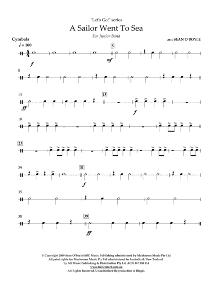A Sailor Went To Sea - Cymbals Concert Band scores gallery preview page 1
