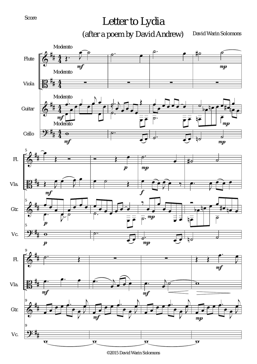 Letter to Lydia for viola, flute, cello and guitar
