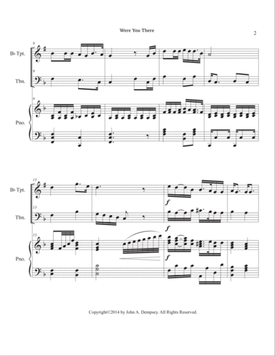 Were You There (Trio for Trumpet, Trombone and Piano) Brass Trio scores gallery preview page 6