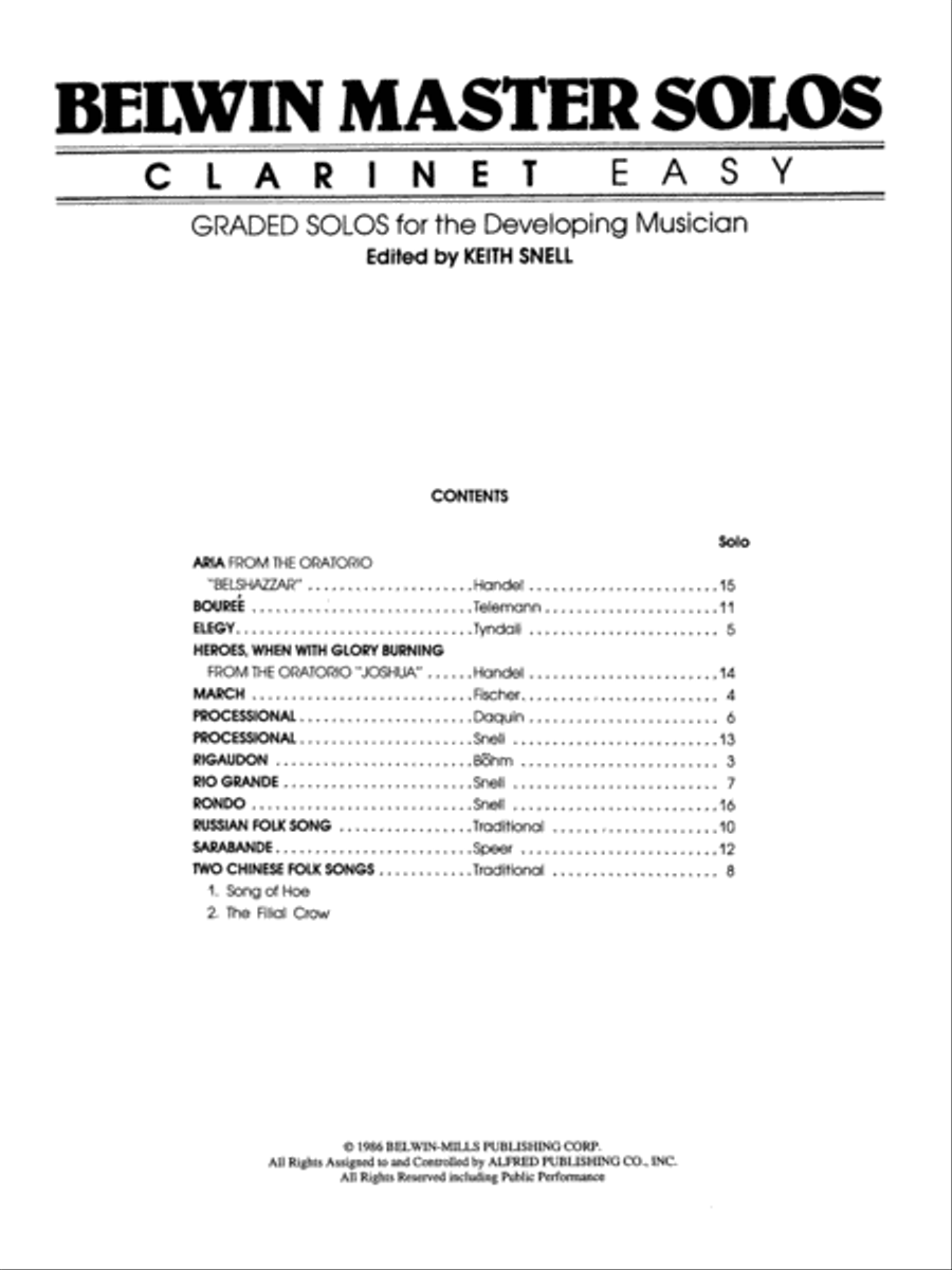 Belwin Master Solos (Clarinet), Volume 1 Clarinet Solo scores gallery preview page 2