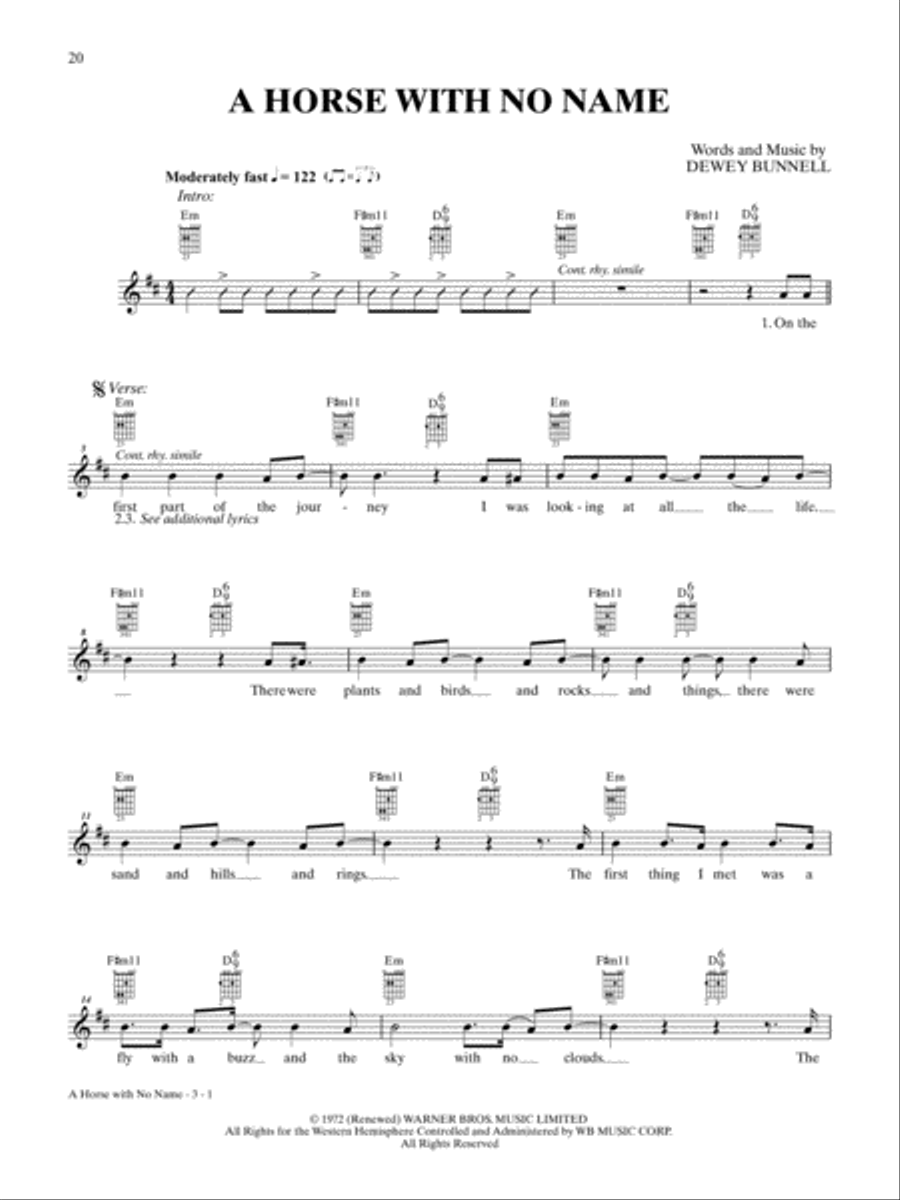 A Horse With No Name Guitar Tablature scores gallery preview page 1