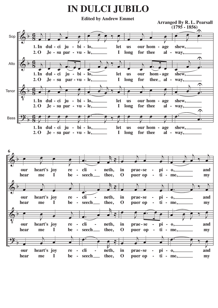 In Dulci Jubilo A Cappella SATB in F 4-Part scores gallery preview page 1