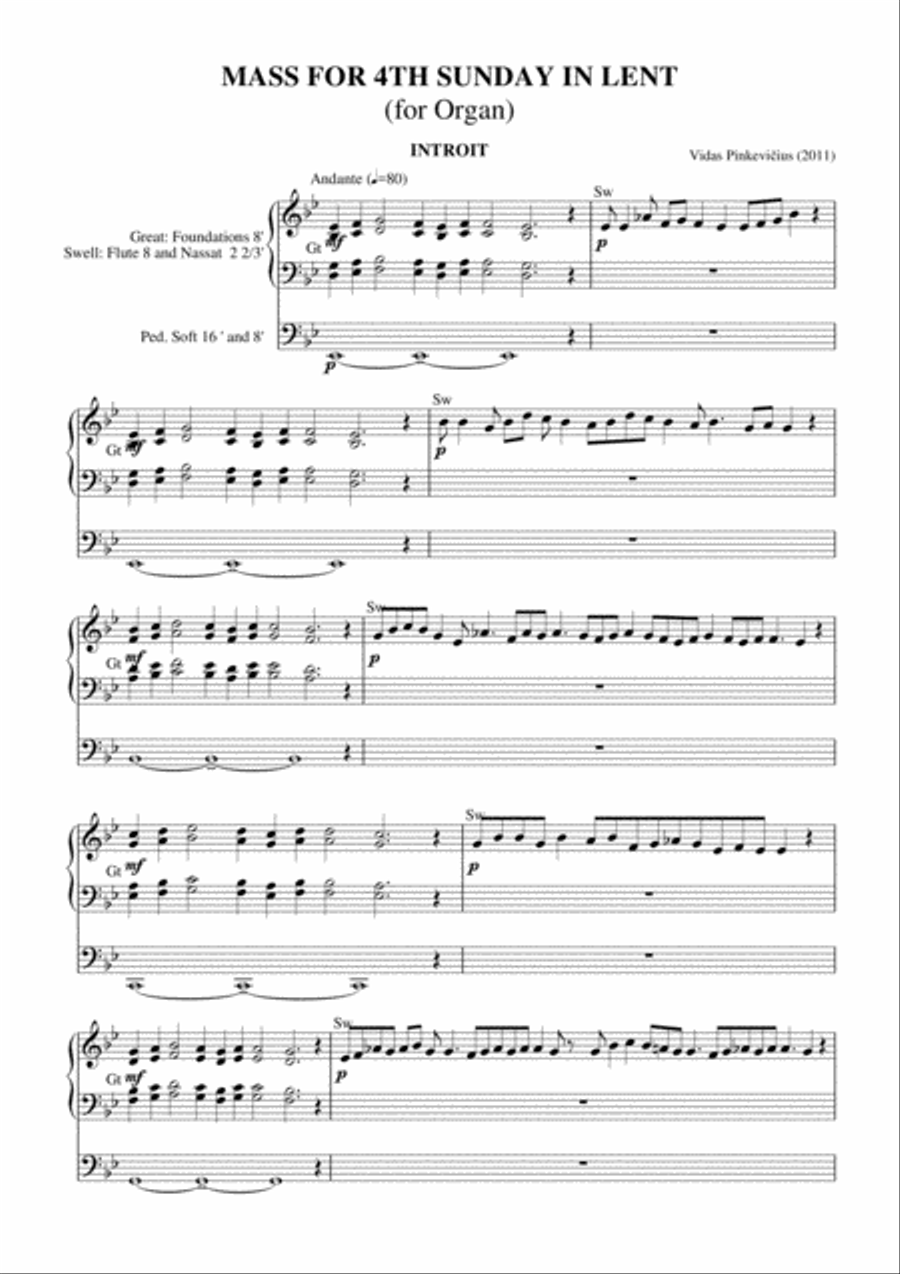 Mass for the 4th Sunday in Lent, Op. 6 (2011) Organ Solo scores gallery preview page 1