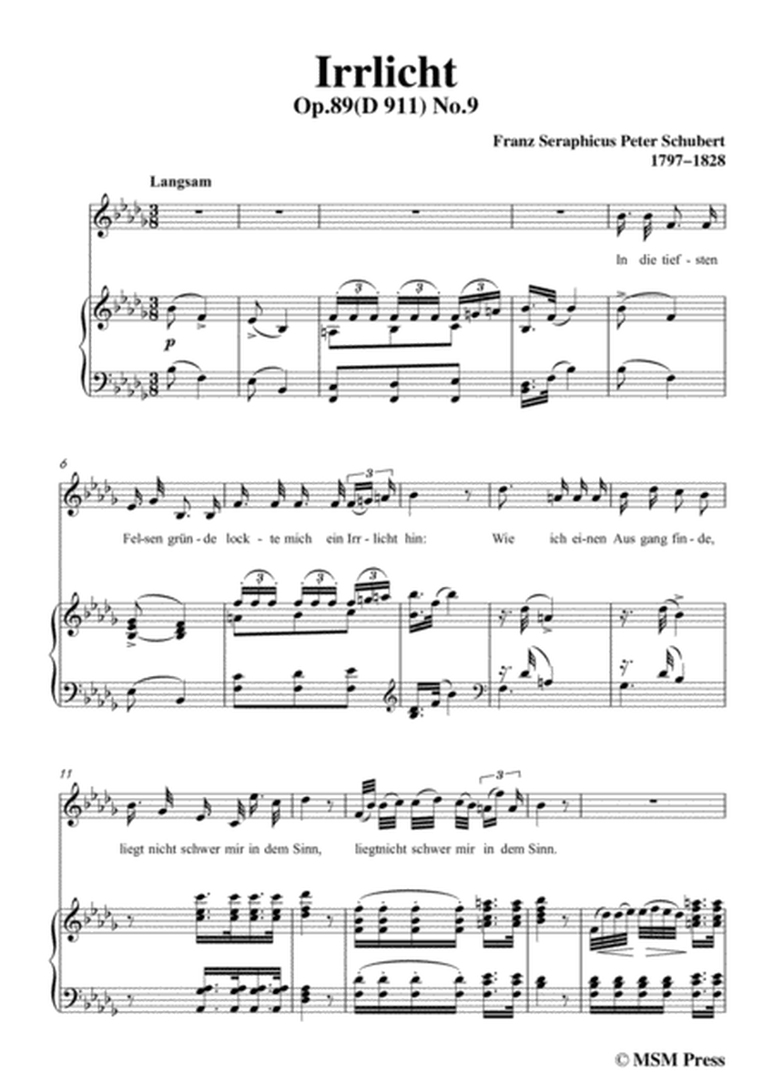 Schubert-Irrlicht,from 'Winterreise',Op.89(D.911) No.9,in b flat minor,for Voice&Piano image number null