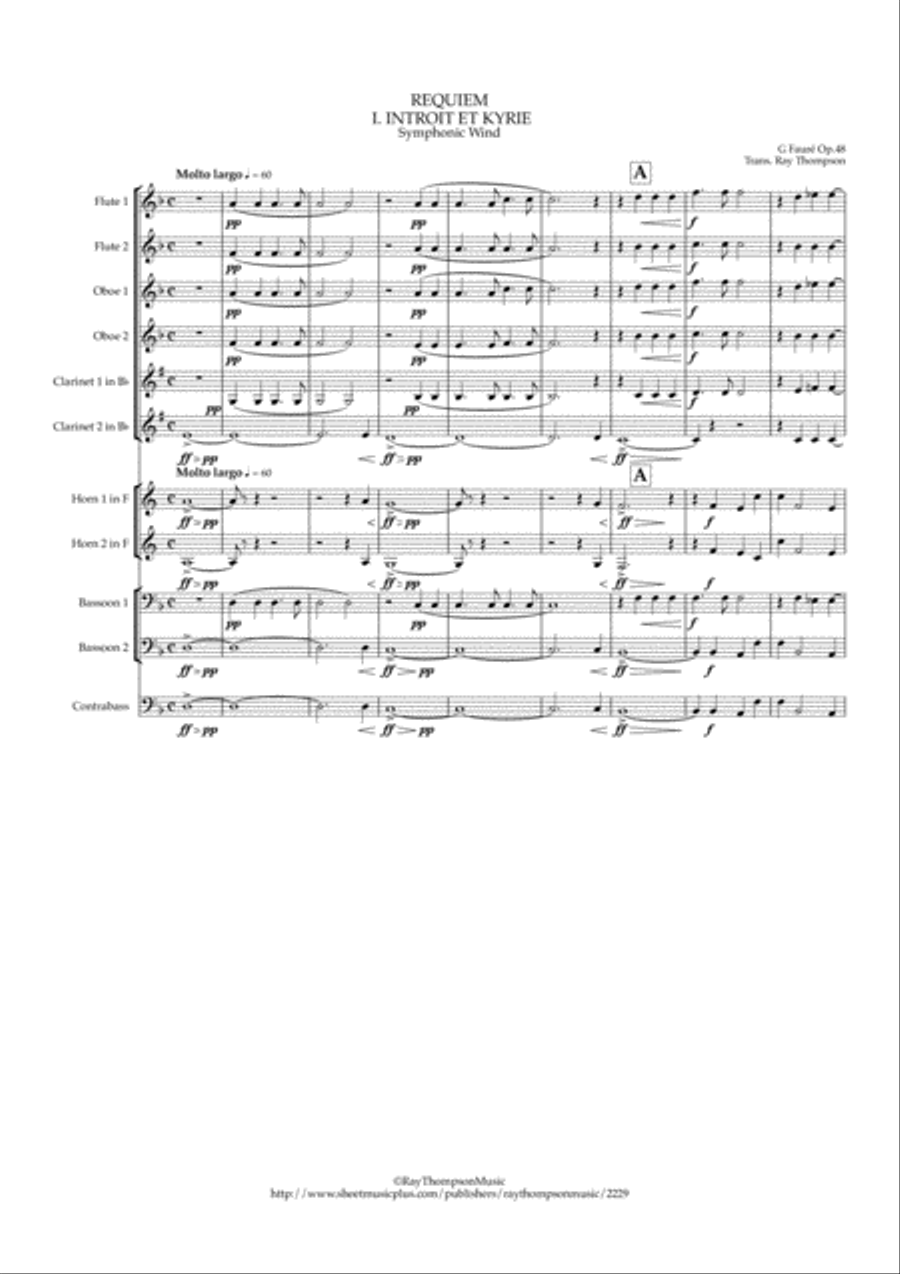 Fauré: Requiem Op.48 (Complete) - symphonic wind/bass Large Ensemble scores gallery preview page 1