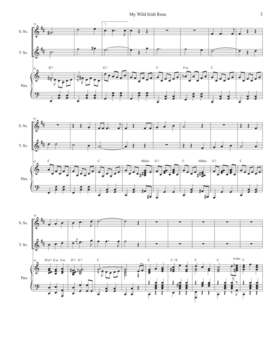 My Wild Irish Rose (Duet for Soprano and Tenor Saxophone) Woodwind Duet scores gallery preview page 3
