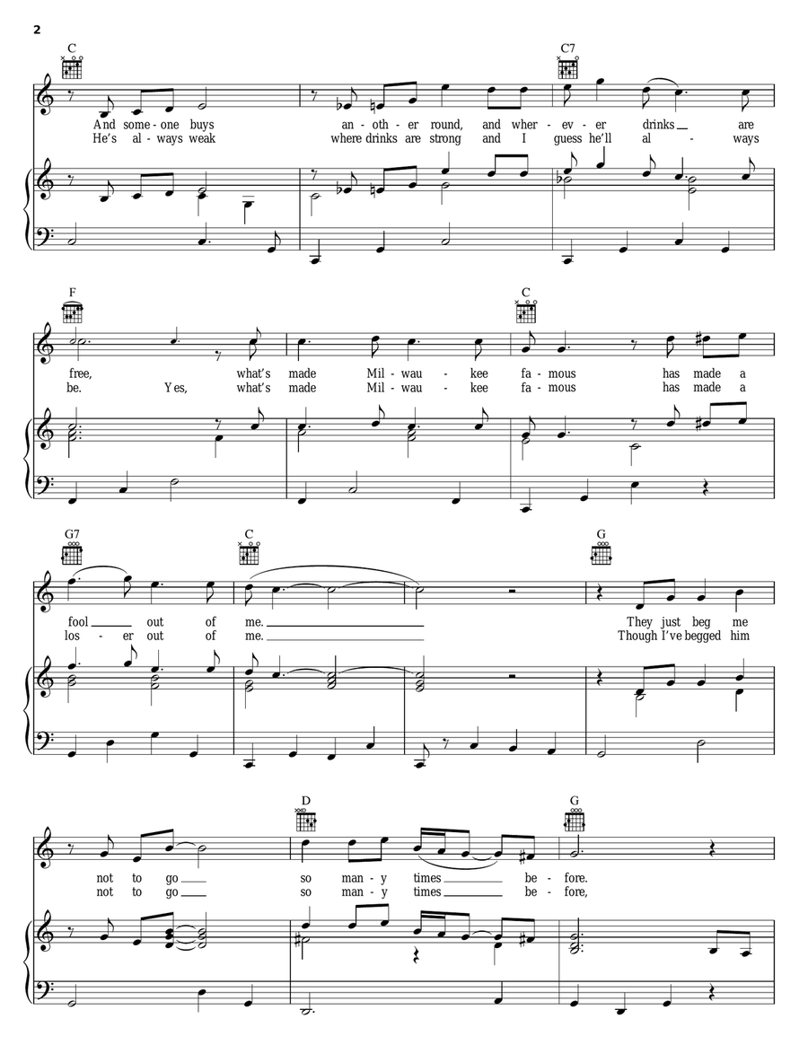 What's Made Milwaukee Famous (Has Made A Loser Out Of Me) Piano, Vocal, Guitar scores gallery preview page 2