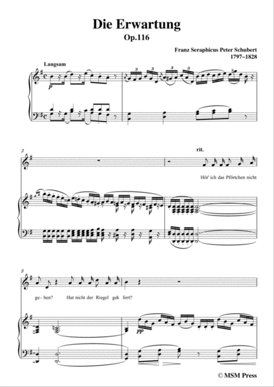 Schubert-Die Erwartung,Op.116,in G Major,for Voice&Piano Voice scores gallery preview page 3