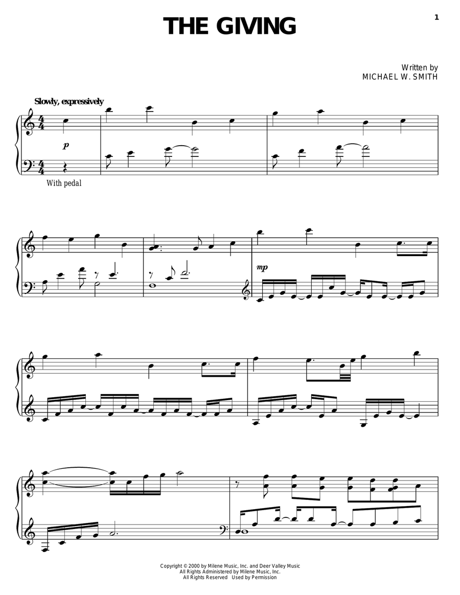 The Giving The Giving Piano Solo scores gallery preview page 1