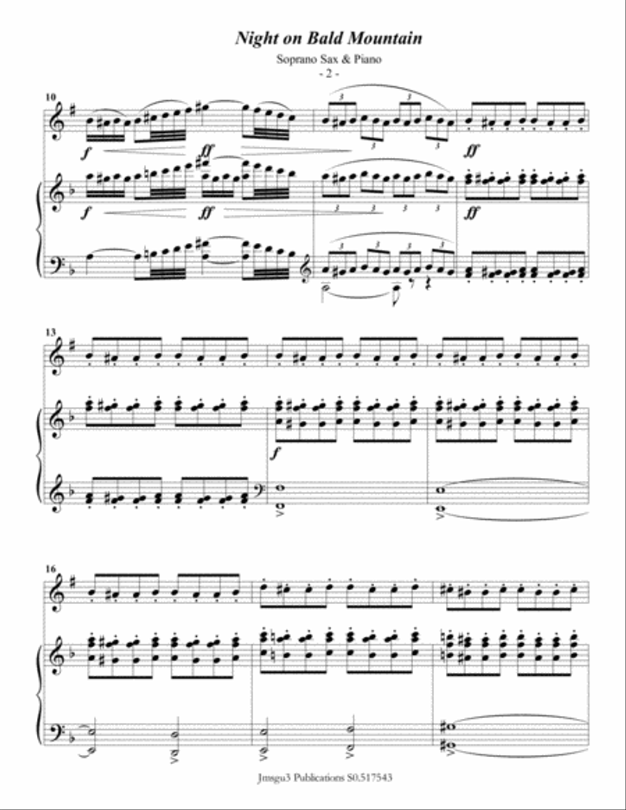 Mussorgsky: Night on Bald Mountain for Soprano Sax & Piano Woodwind Duet scores gallery preview page 2