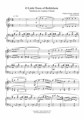 O Little Town of Bethlehem, fun Christmas Carol Variations for 2 pianos by Simon Peberdy