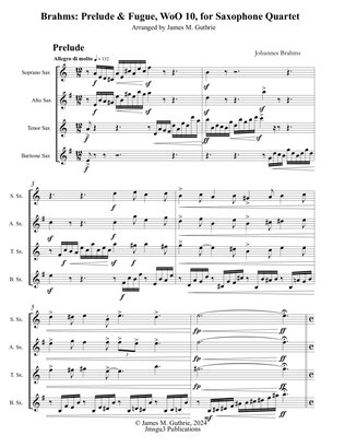 Book cover for Brahms: Prelude & Fugue, WoO 10, for Saxophone Quartet