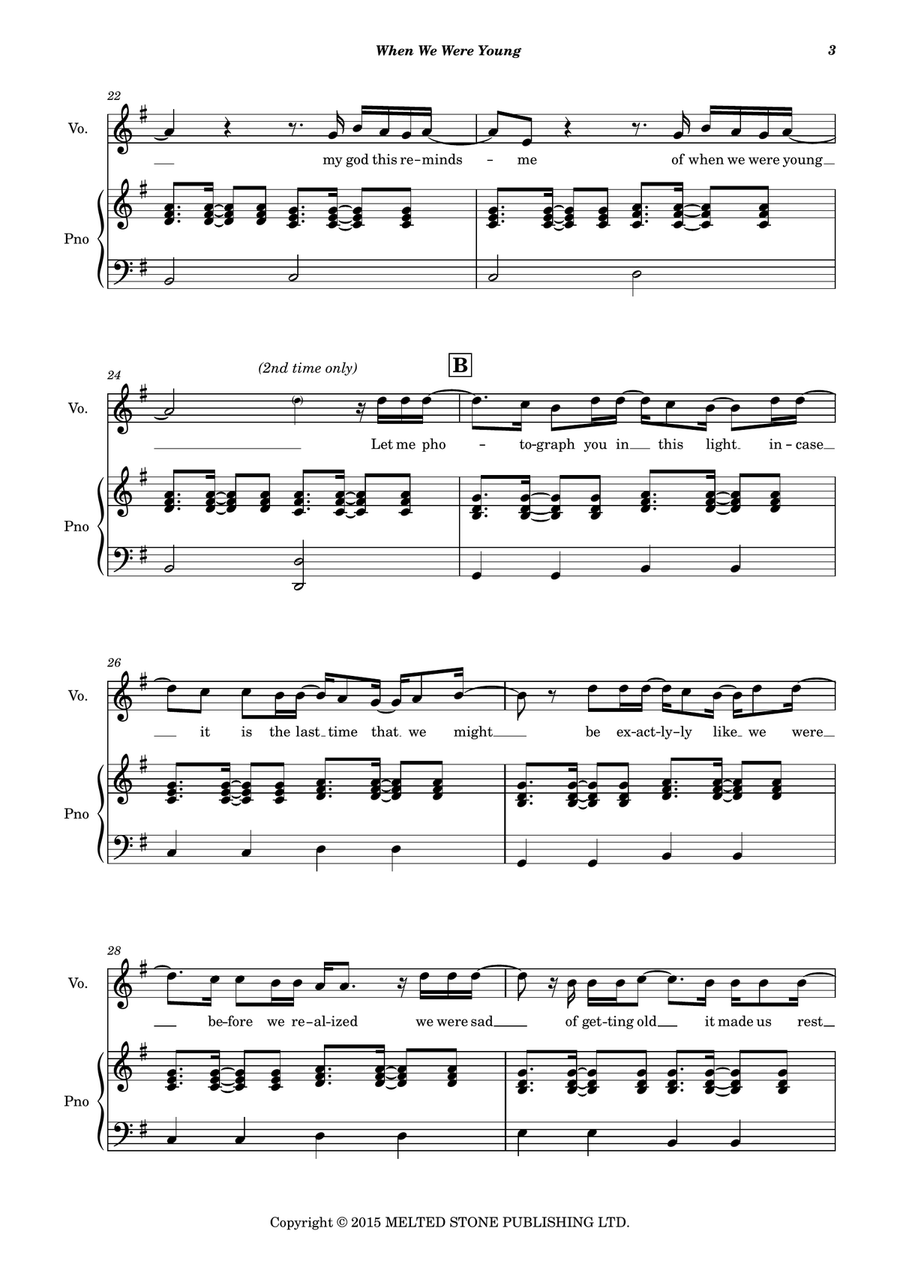 When We Were Young Piano, Vocal scores gallery preview page 4