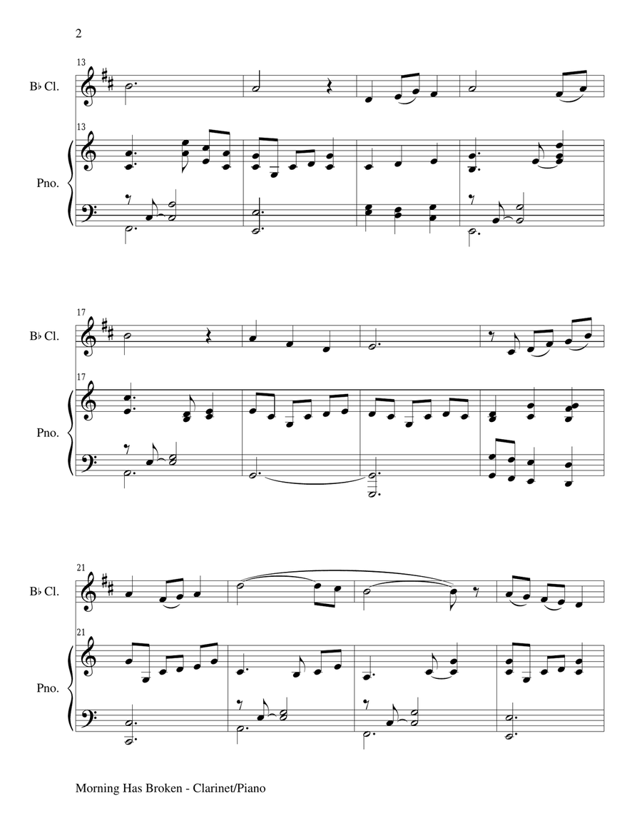 MORNING HAS BROKEN (Bb Clarinet/Piano and Clarinet Part) B-Flat Clarinet scores gallery preview page 2