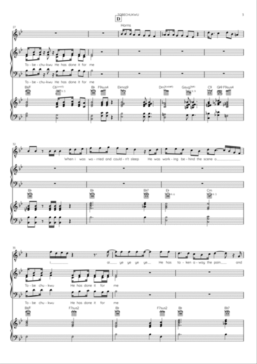 Tobechukwu Piano, Vocal, Guitar scores gallery preview page 3