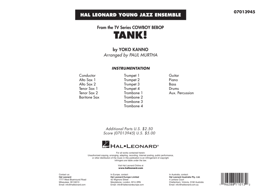 Tank! (from Cowboy Bebop) (arr. Paul Murtha) - Conductor Score (Full Score)