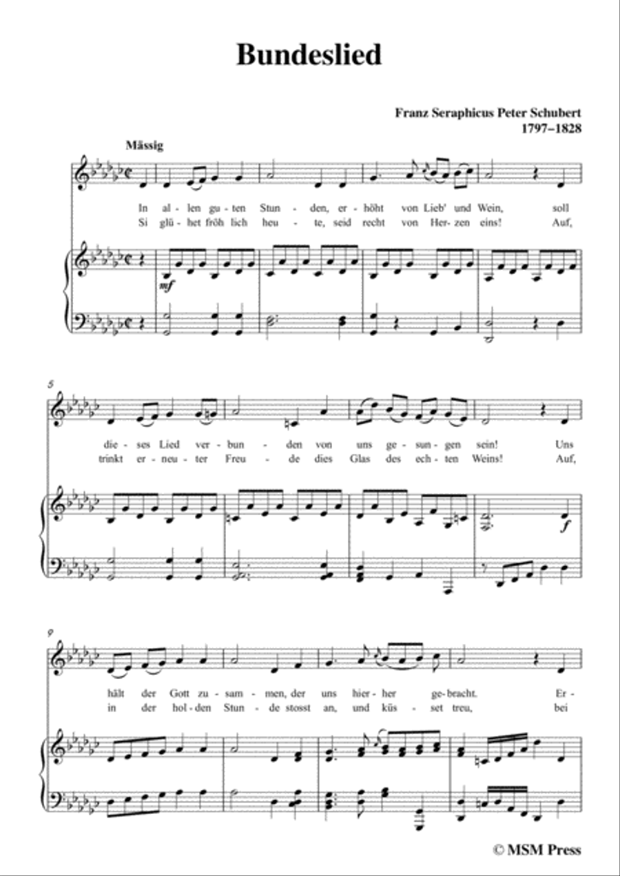 Schubert-Bundeslied,in G flat Major,for Voice&Piano Voice scores gallery preview page 3