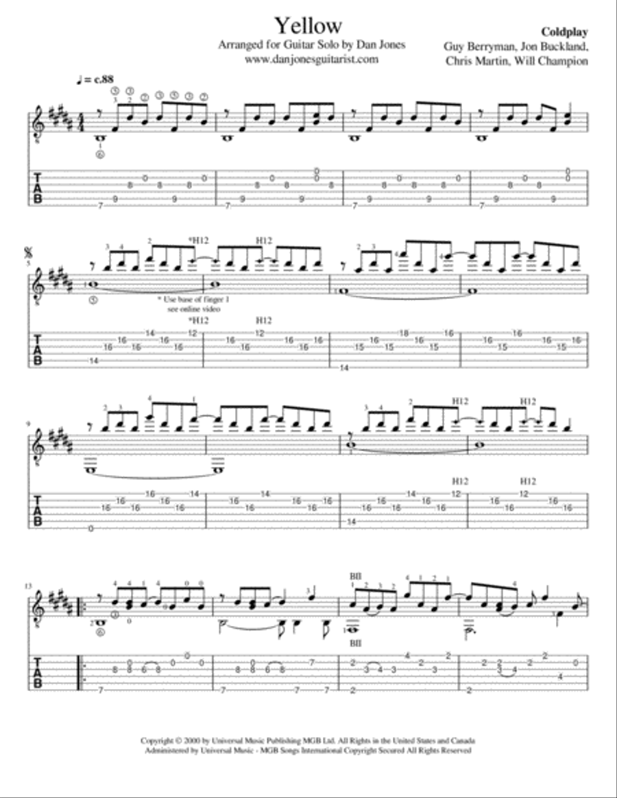 Yellow Guitar Tablature scores gallery preview page 1