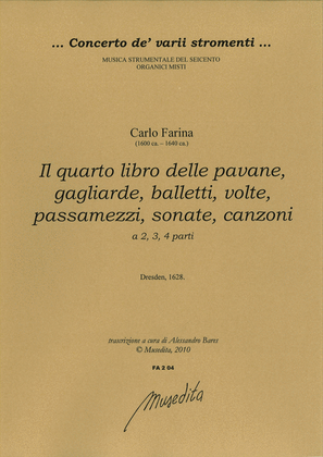 Book cover for Il quarto libro delle Pavane, Gagliarde, Balletti, Volte, Passamezi, Sonate, Canzoni (Dresden, 1628)
