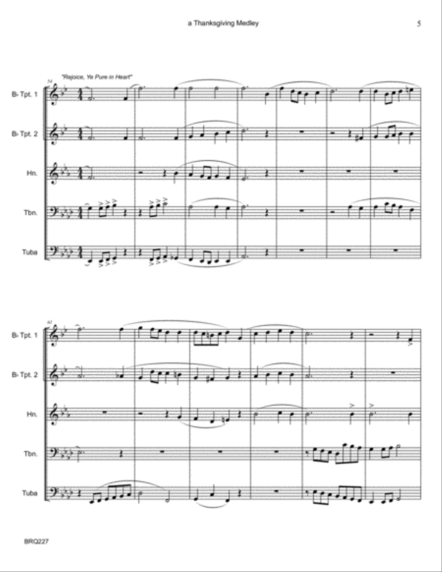 THANKSGIVING MEDLEY - hymns for BRASS QUINTET (unaccompanied) Brass Quintet scores gallery preview page 5